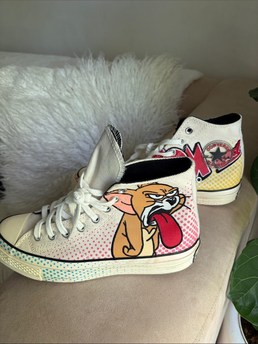 Converse White High Top Sneakers with Red & Yellow Pop Art